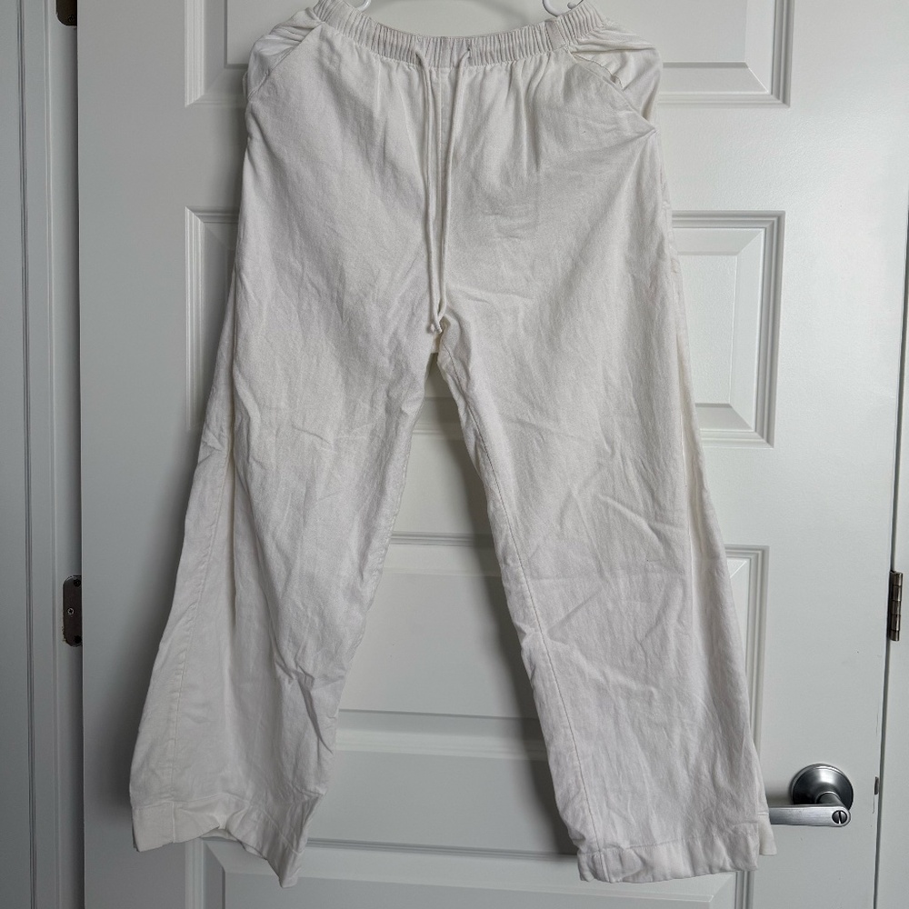 A&F white linen pants